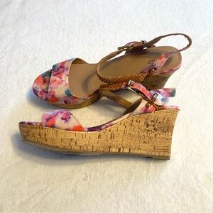 Mix No. 6 Zessi Floral Cork Wedge Sandals Tropical Beach Vacation Resortwear